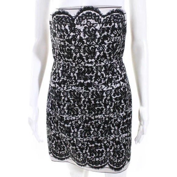 Tibi Strapless Silk & Wool Black Lace Print Mini Dress EUC - Picture 2 of 11
